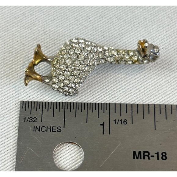 Vintage Rhinestone Duck Brooch Gold and Silver Tone Beak Feet - Picture 8 of 8